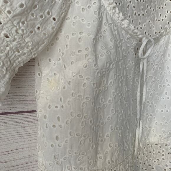 Lulus Sweet Sunshine White Eyelet Lace Crop Top Puff Sleeves Tie String Size S - Picture 6 of 11